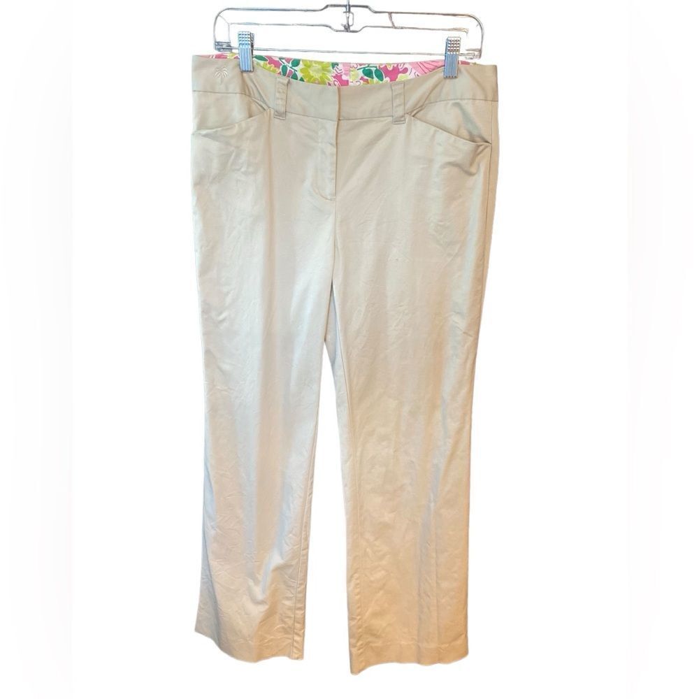 Lilly Pulitzer Sz 8 Khaki Pocket Preppy Workwear Cotton Business Casual Pants